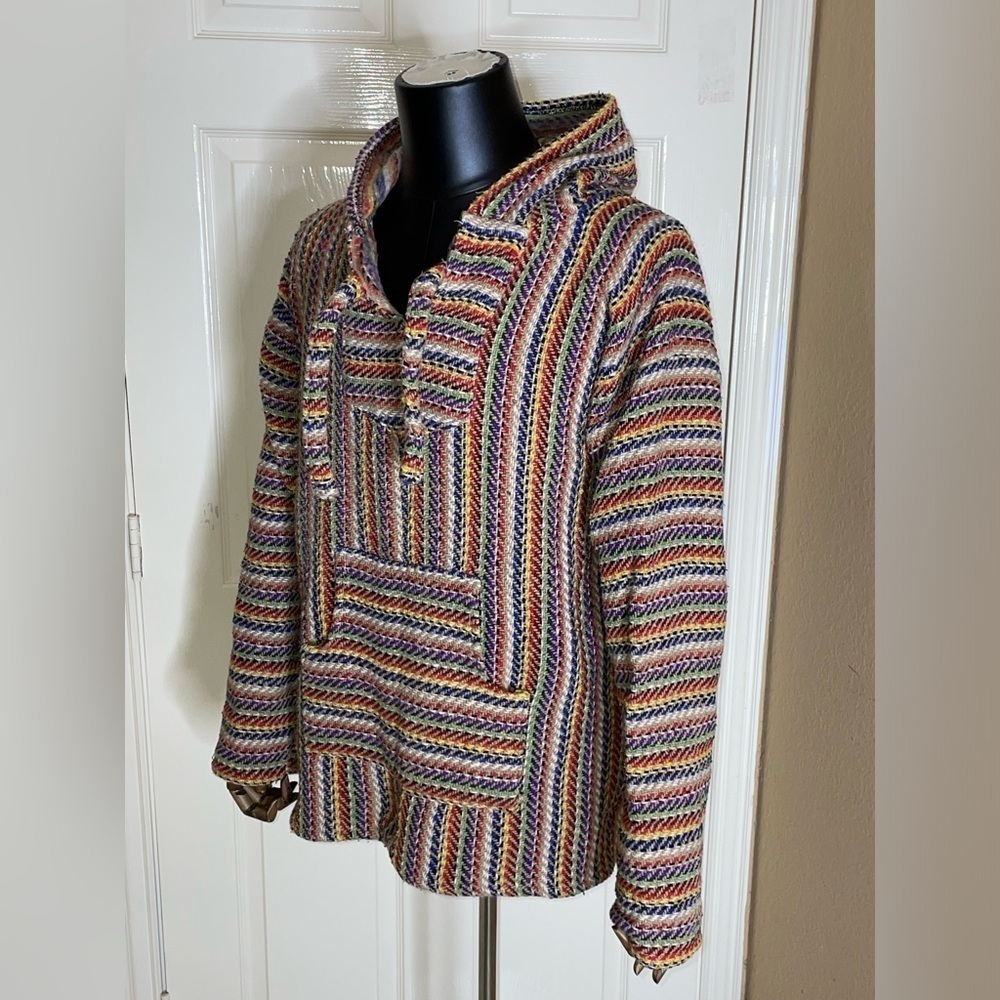Molina Mexican Baja Hoodie Hippie Surf Poncho Sweater Size Medium  Multicolor‍‍‍ - Picture 4 of 11
